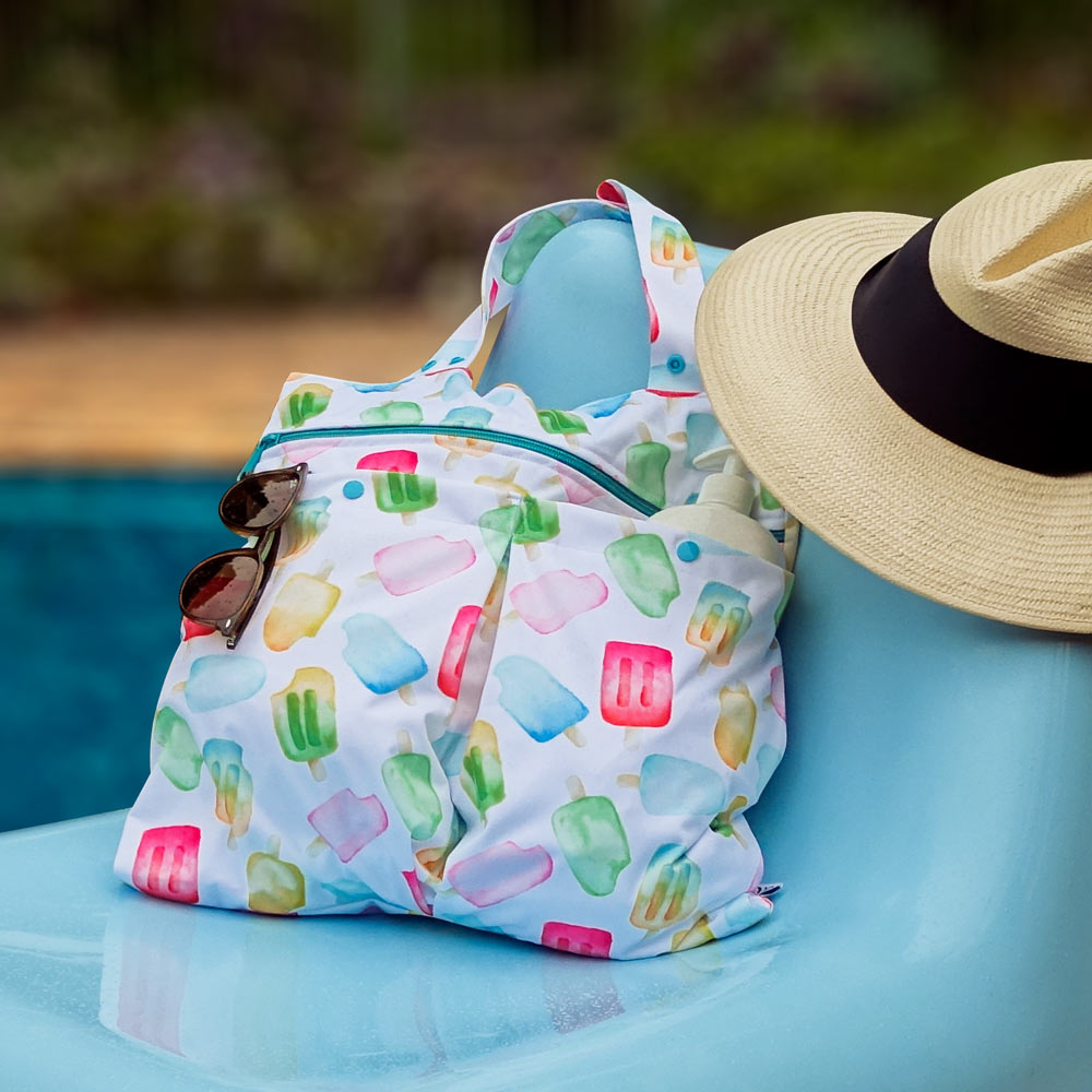 ice block water resistant bag by pool